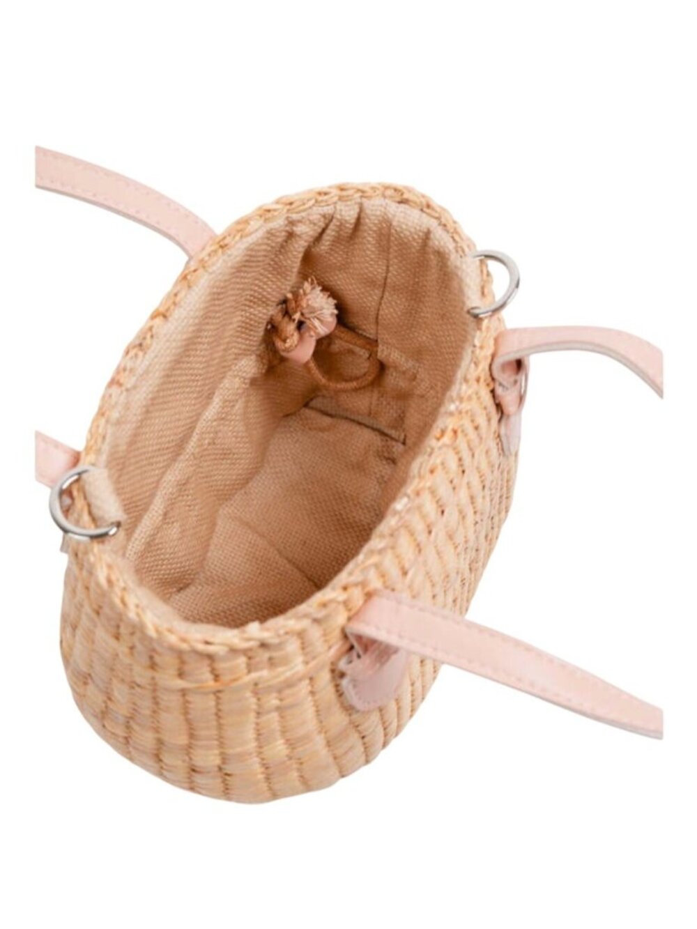 Mini Tote Seagrass Handbag With Faux Leather Handles & Drawstring Closure - Picture 3 of 7